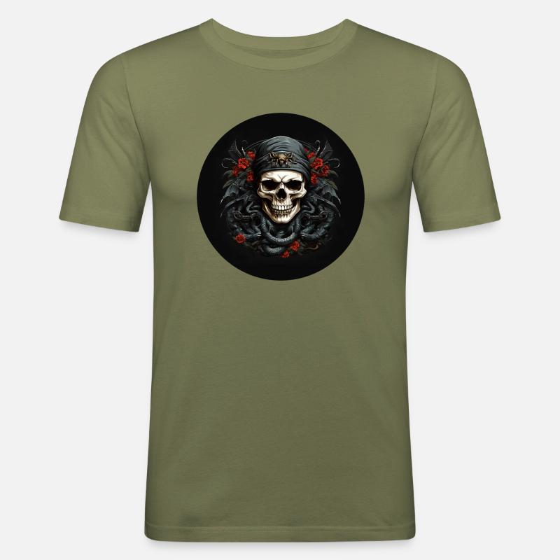 Dekorativer Schädel mit Schlangen - Männer Slim Fit T-Shirt - Khaki Grün