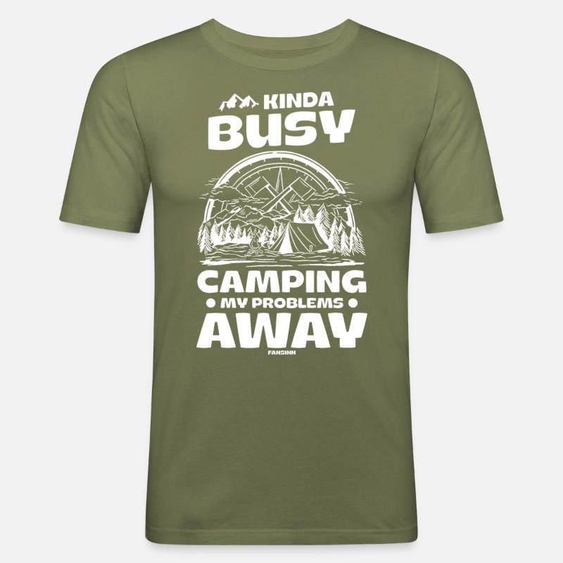 Camping - Männer Slim Fit T-Shirt - Khaki Grün