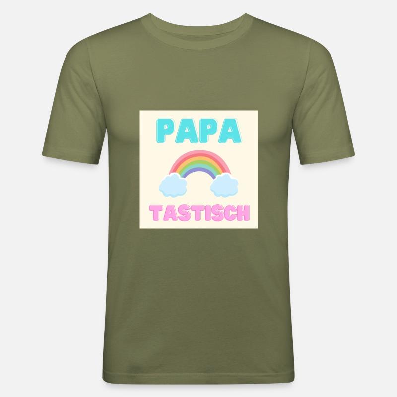 papatastisch - Regenbogen (Rainbow) Version - Männer Slim Fit T-Shirt - Khaki Grün