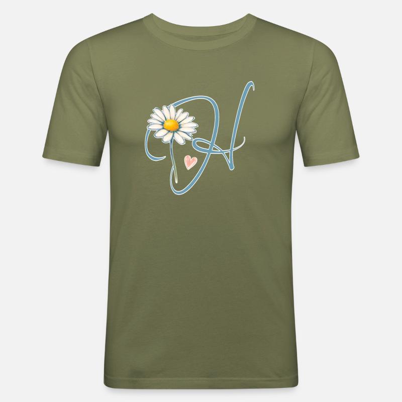 Buchstabe H Gänseblümchen Herz - Männer Slim Fit T-Shirt - Khaki Grün