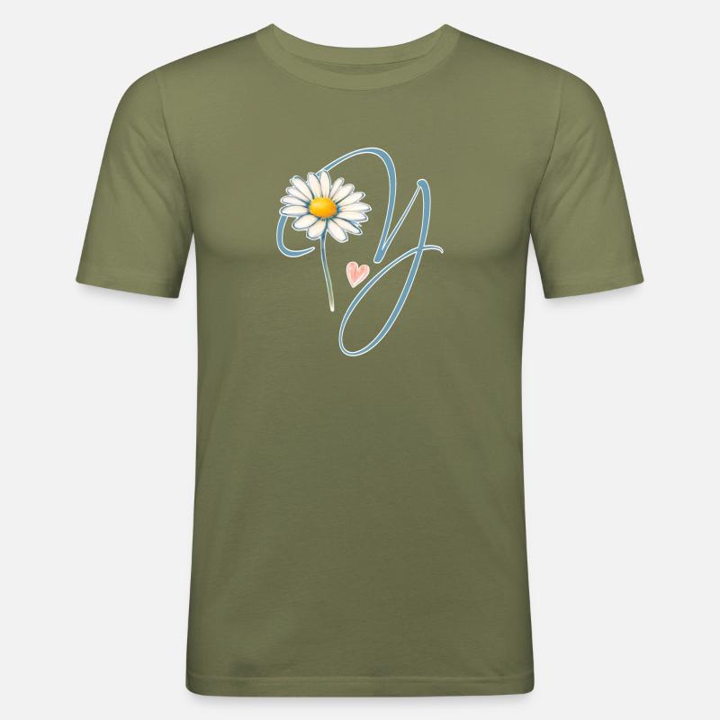 Buchstabe Y Gänseblümchen Herz - Männer Slim Fit T-Shirt - Khaki Grün