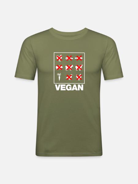 VEGAN (White) - Männer Slim Fit T-Shirt - Khaki Grün