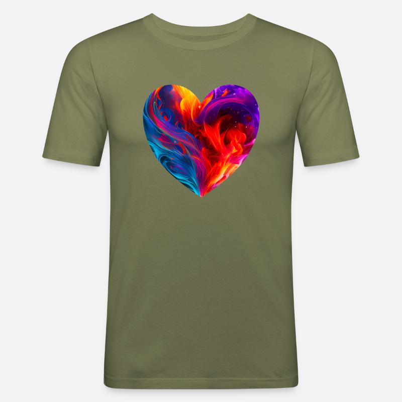Buntes Herz mit Feuer - Männer Slim Fit T-Shirt - Khaki Grün