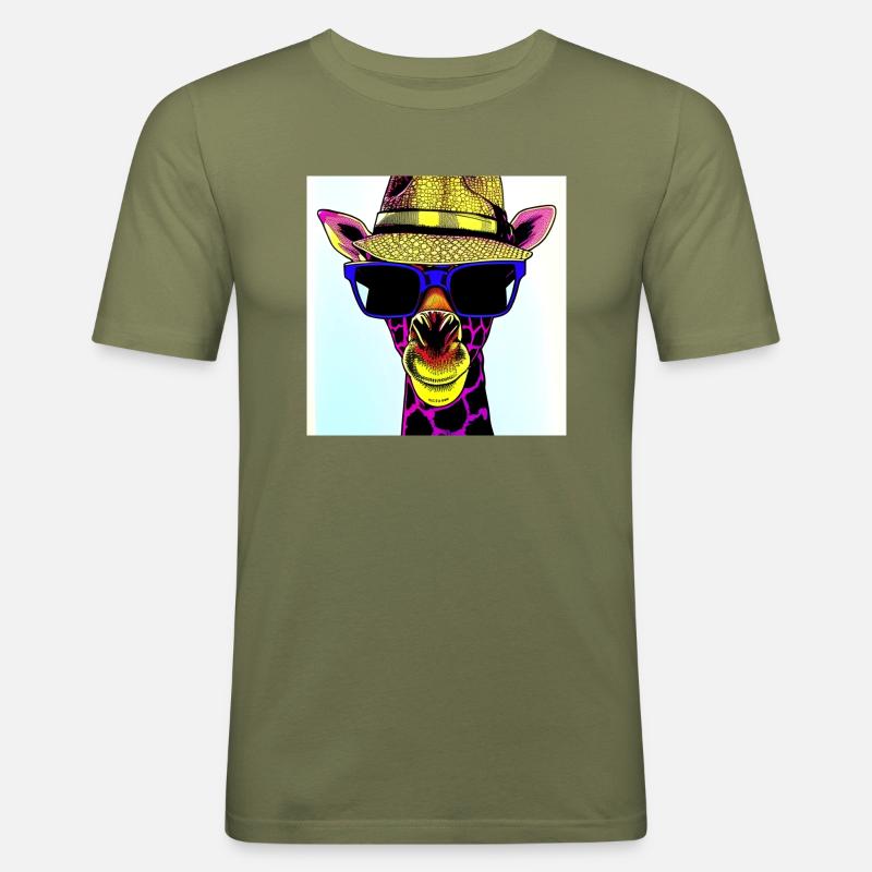 Giraffe mit Hut - Männer Slim Fit T-Shirt - Khaki Grün