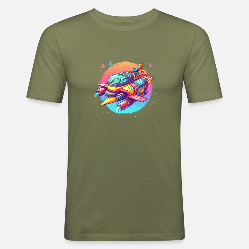 Buntes Raumschiff - Männer Slim Fit T-Shirt - Khaki Grün