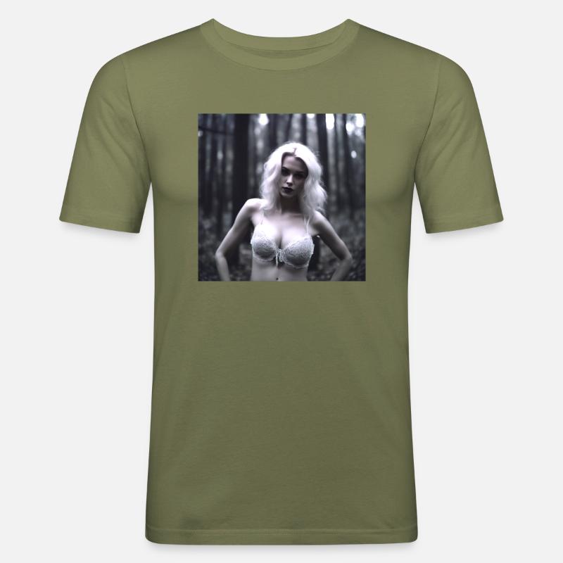 Vampir im Wald - 3D Designed - Männer Slim Fit T-Shirt - Khaki Grün