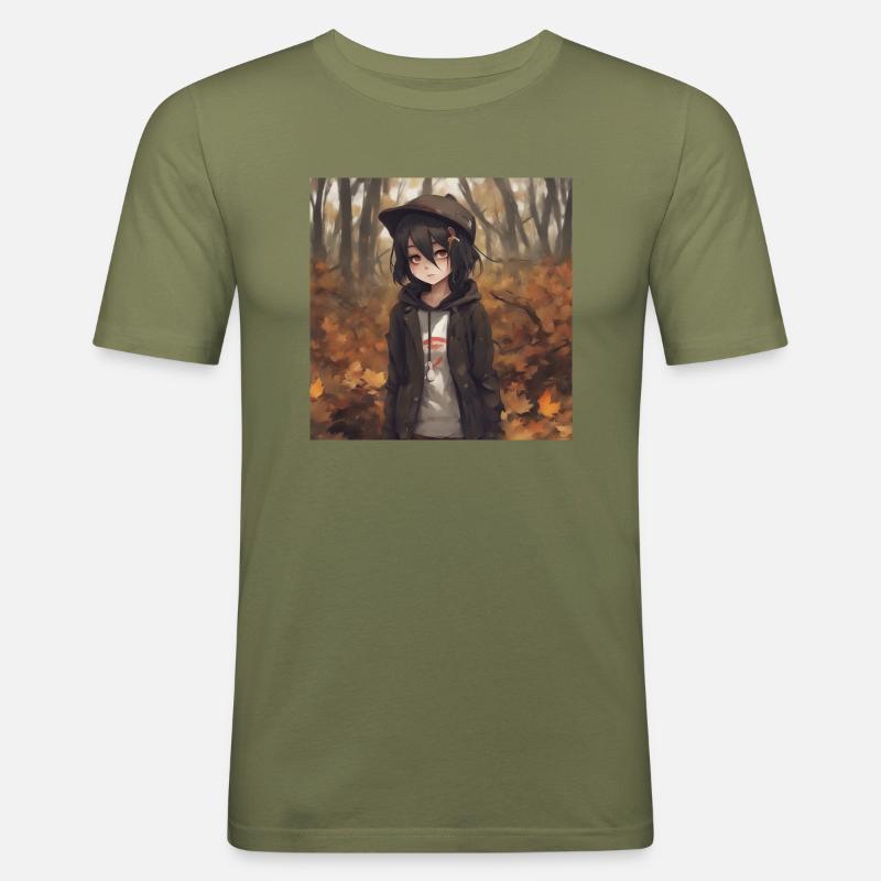 EMO Mädchen im Wald, Herbstlich - Männer Slim Fit T-Shirt - Khaki Grün