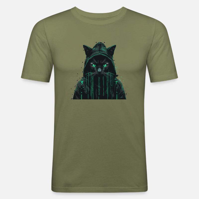 Hacker Computer Katze - Männer Slim Fit T-Shirt - Khaki Grün