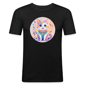 Chat heureux - T-shirt près du corps Homme - noir - Devant - Nik (191cm)