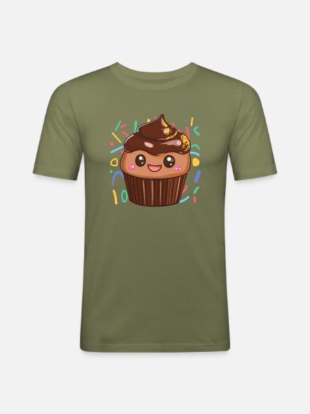 Muffin Cupcake Törtchen - Männer Slim Fit T-Shirt - Khaki Grün