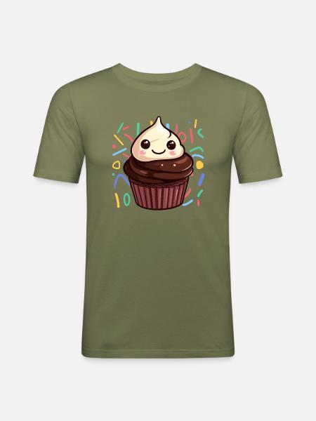 Muffin Cookie Törtchen - Männer Slim Fit T-Shirt - Khaki Grün