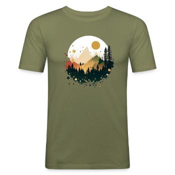 Berge, Meer, Sonne, Natur, Wandern, Strand, Wald - Männer Slim Fit T-Shirt - Khaki Grün - Vorne - Jaron (178cm)