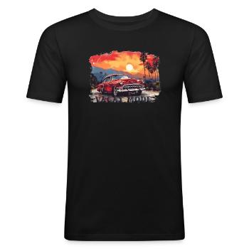 Vacay-Modus - Männer Slim Fit T-Shirt - Schwarz - Vorne - Nik (191cm)