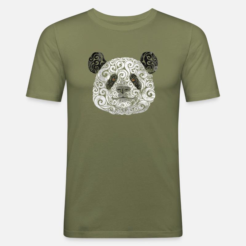 Swirly Panda - Männer Slim Fit T-Shirt - Khaki Grün