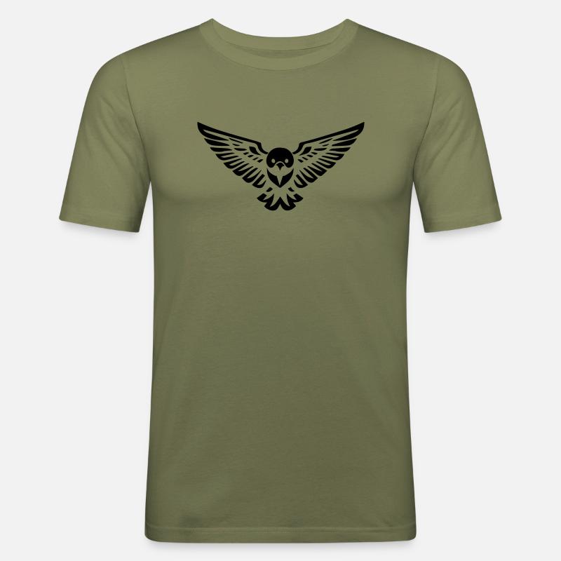 bird type owl or eagle flying in front - Men's Slim Fit T-Shirt - khaki green