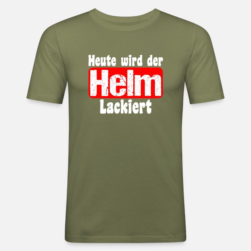 Heute wird der Helm lackiert - Männer Slim Fit T-Shirt - Khaki Grün
