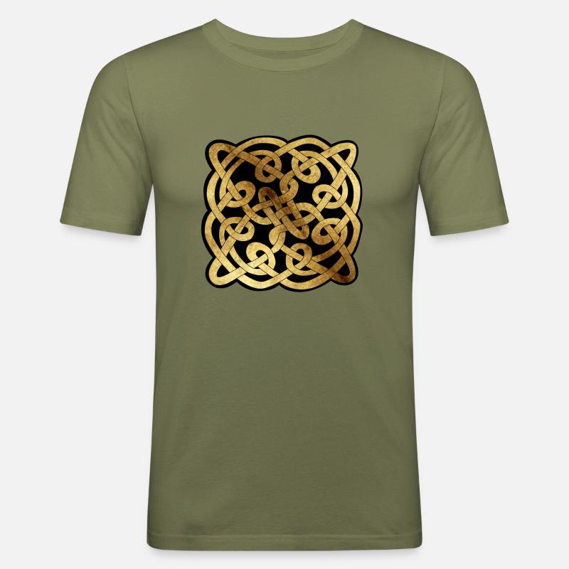 Celtic3 Pergament schwarzer Hintergrund - Männer Slim Fit T-Shirt - Khaki Grün