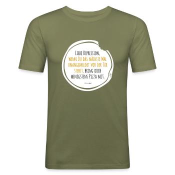 Depression Pizza schwarz-gelb - Männer Slim Fit T-Shirt - Khaki Grün - Vorne - Jaron (178cm)