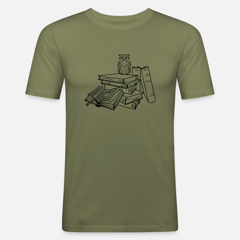 Bücherstapel mit Eule - Männer Slim Fit T-Shirt - Khaki Grün