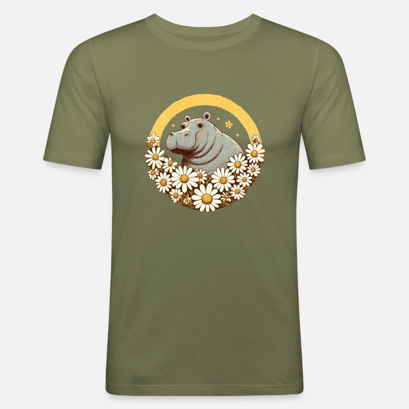 Nilpferd Gänseblümchen - Männer Slim Fit T-Shirt - Khaki Grün