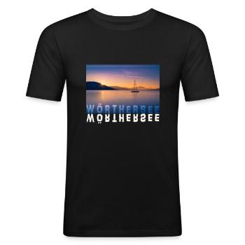 Sonnenuntergang am Wörthersee - Männer Slim Fit T-Shirt - Schwarz - Vorne - Nik (191cm)