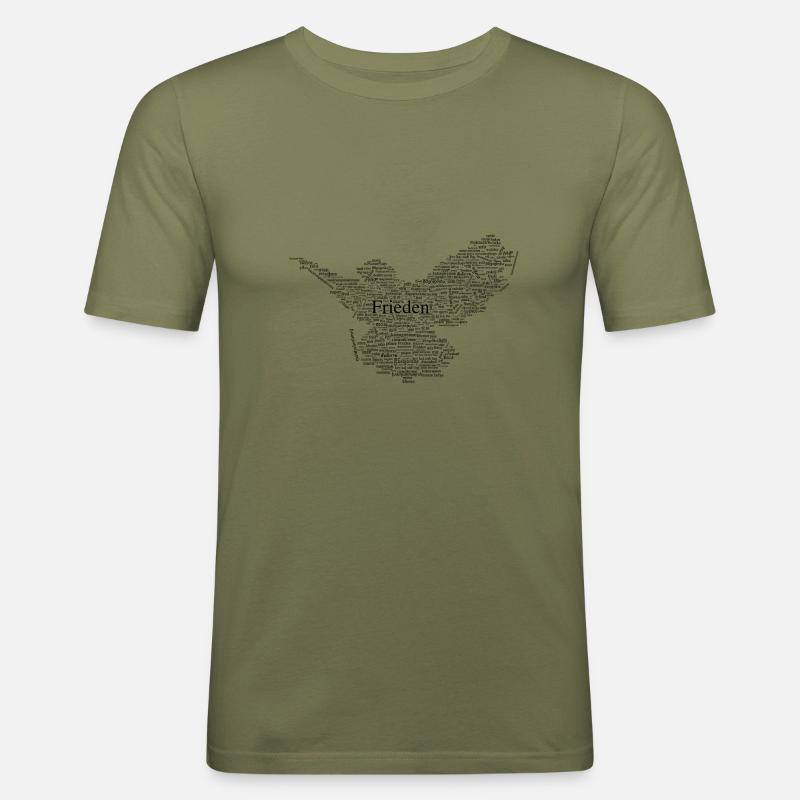 Friedenstaube / Frieden (wordcloud / schwarz) - Männer Slim Fit T-Shirt - Khaki Grün