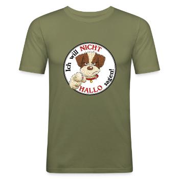 Hallo1 1 - Männer Slim Fit T-Shirt - Khaki Grün - Vorne - Jaron (178cm)