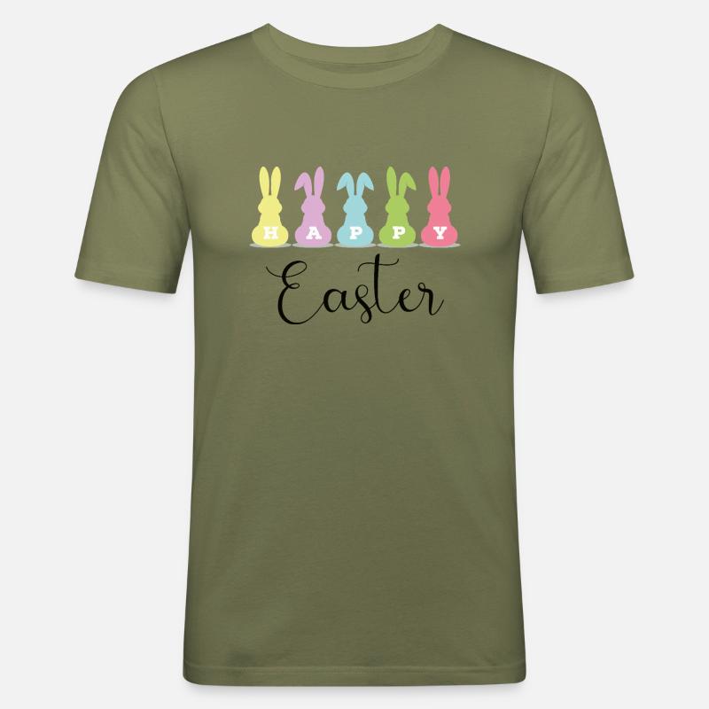 Happy Easter - Männer Slim Fit T-Shirt - Khaki Grün