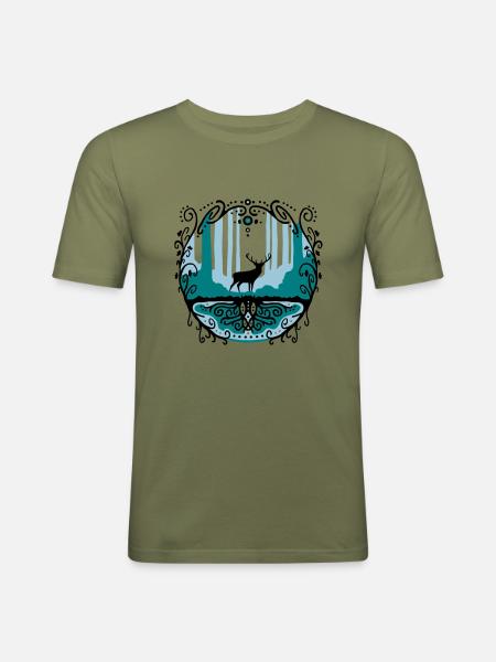 Hirsch im Wald - Männer Slim Fit T-Shirt - Khaki Grün