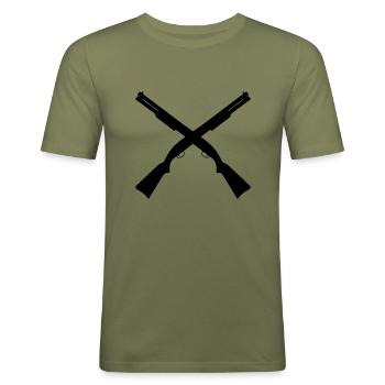 Cross Shotgun - Männer Slim Fit T-Shirt - Khaki Grün - Vorne - Jaron (178cm)