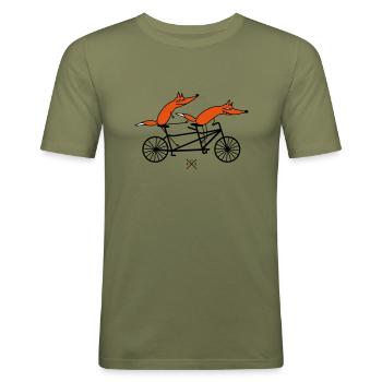 Schlaue Tandemfahrer - Männer Slim Fit T-Shirt - Khaki Grün - Vorne - Jaron (178cm)