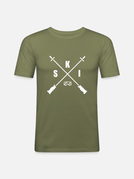 S K I (Ski-white) - Männer Slim Fit T-Shirt - Khaki Grün