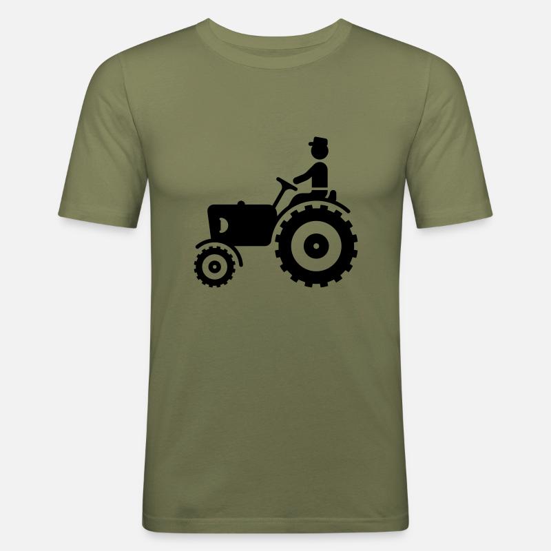 Bauer mit Trecker / Traktor - Männer Slim Fit T-Shirt - Khaki Grün