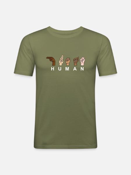 HUMAN - RESPECT - Show of hands - Men's Slim Fit T-Shirt - khaki green
