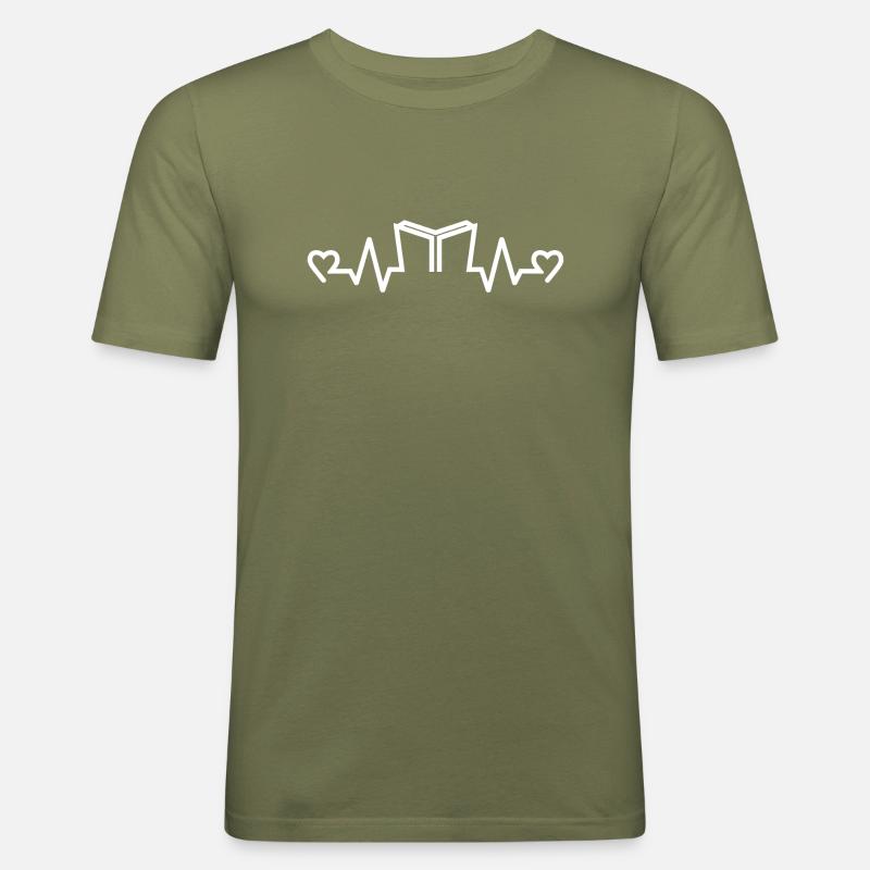 Herzfrequenz Buch Reader, Reader, Bücher - Männer Slim Fit T-Shirt - Khaki Grün