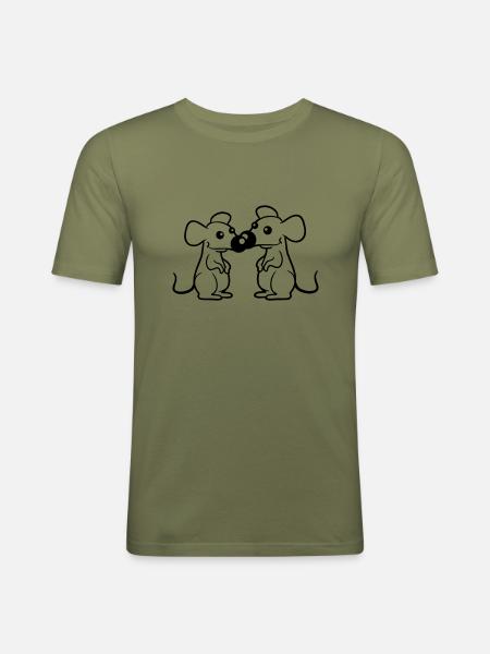 2 mus Forelsket valentinsdag neser rørende - Slim Fit T-skjorte for menn - khaki grønn