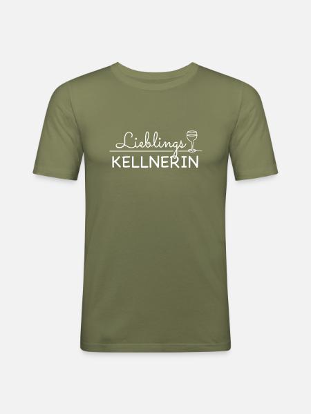 Lieblingskellnerin Kellnerin Serviererin Spruch - Männer Slim Fit T-Shirt - Khaki Grün