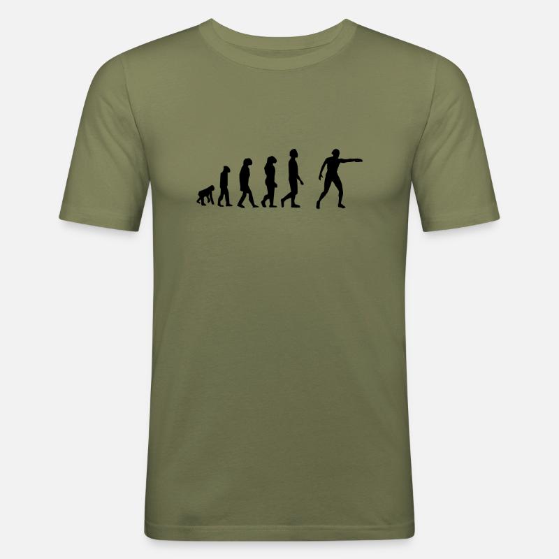 Diskuswurf-Evolution - Männer Slim Fit T-Shirt - Khaki Grün