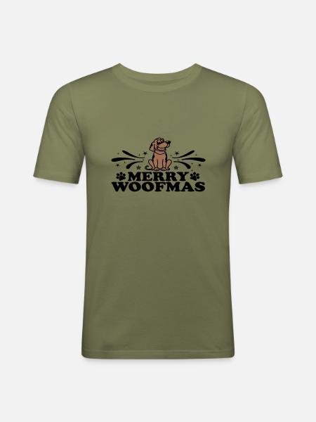 Merry Woofmas - Men's Slim Fit T-Shirt - khaki green