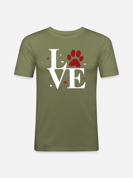 Love Paw - Männer Slim Fit T-Shirt - Khaki Grün