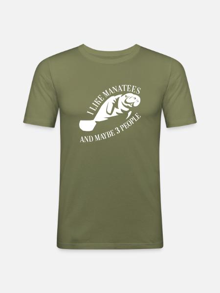 Manatee Dugong with funny saying - Men's Slim Fit T-Shirt - khaki green