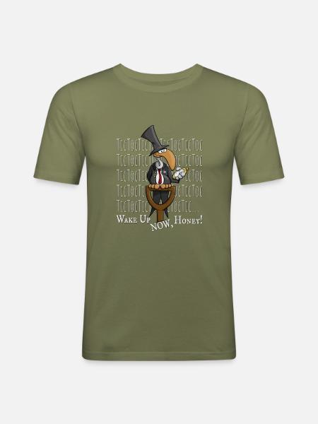 Funny Cartoon Vulture Undertaker TickTock Wake Up - Men's Slim Fit T-Shirt - khaki green