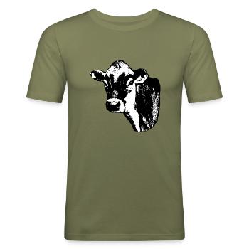 Jersey Cow (White backing) - Men's Slim Fit T-Shirt - khaki green - Front - Jaron (178cm)