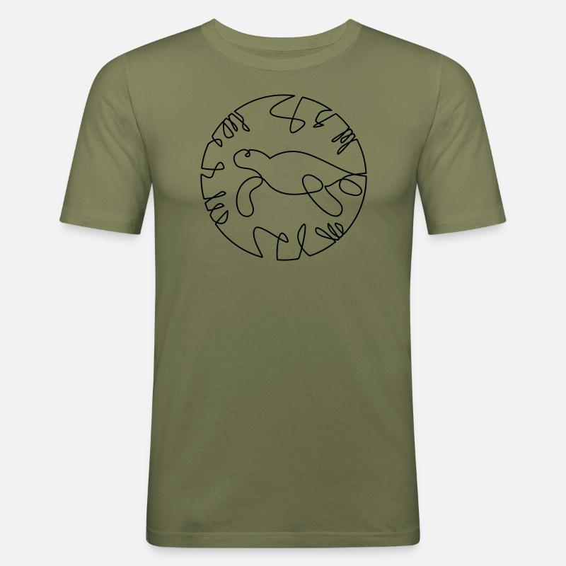 Turtle One Line Fine Art - Männer Slim Fit T-Shirt - Khaki Grün