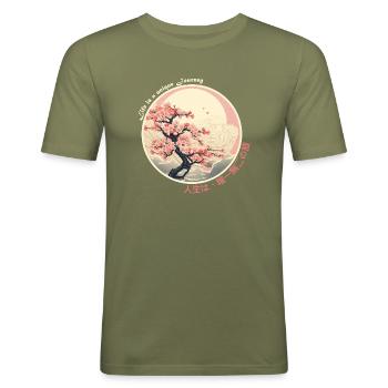 japanische Kirschblüte ukiyo e Stil - Männer Slim Fit T-Shirt - Khaki Grün - Vorne - Jaron (178cm)