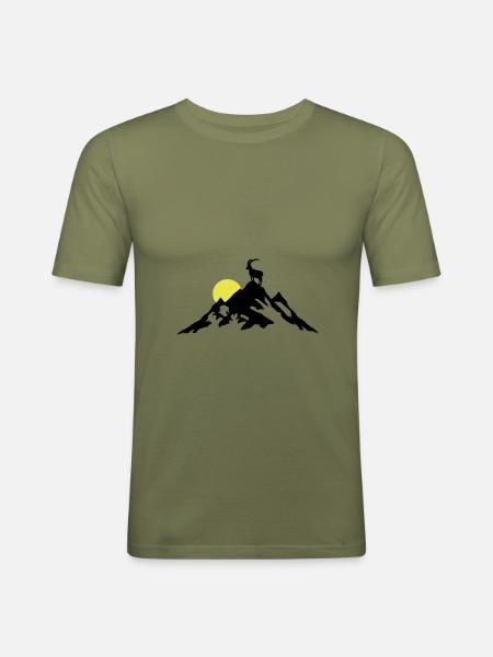 Mountain and Ibex at Sunrise - T-shirt près du corps Homme - vert kaki