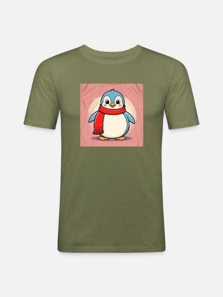 Cartoon Penguin - Männer Slim Fit T-Shirt - Khaki Grün