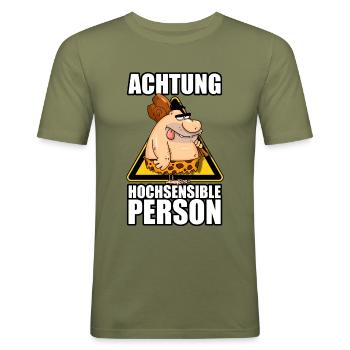 Hochsensibel - Männer Slim Fit T-Shirt - Khaki Grün - Vorne - Jaron (178cm)