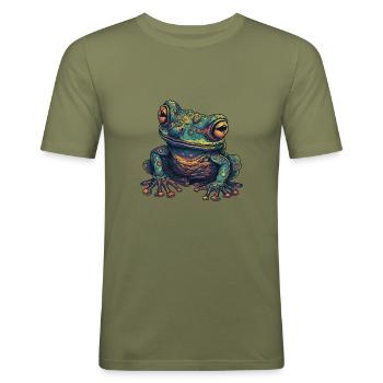 Trippy Frog - Psychedelic Motif - Men's Slim Fit T-Shirt - khaki green - Front - Jaron (178cm)