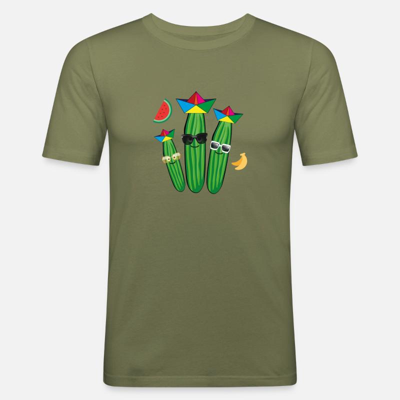 Famille du concombre,Concombre,Concombre,Fruits, Pastèque - T-shirt près du corps Homme - vert kaki